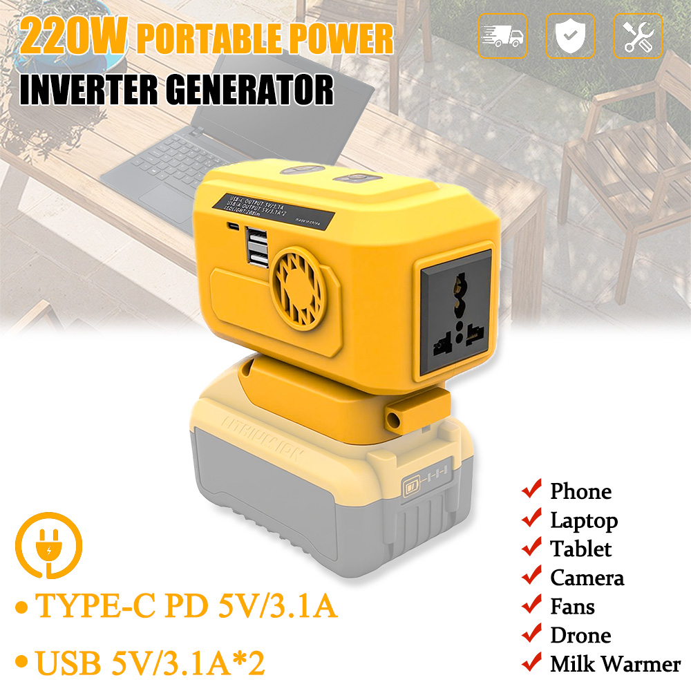 Outdoor Power Adapter Usb C - 220W Power Inverter Compatible with DeWalt