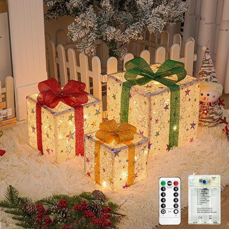 Outdoor Power For Xmas Lights - 3Pcs/Set LED Christmas Gift Box Light