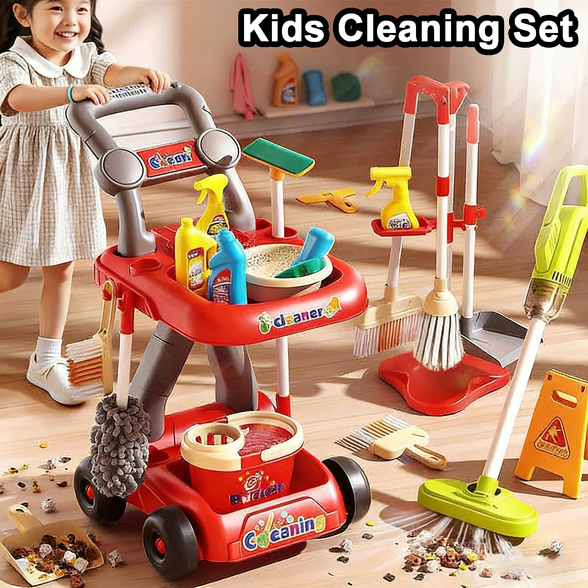Outdoor Power Broom - Kids Cleaning Toy Set Housekeeping Electric