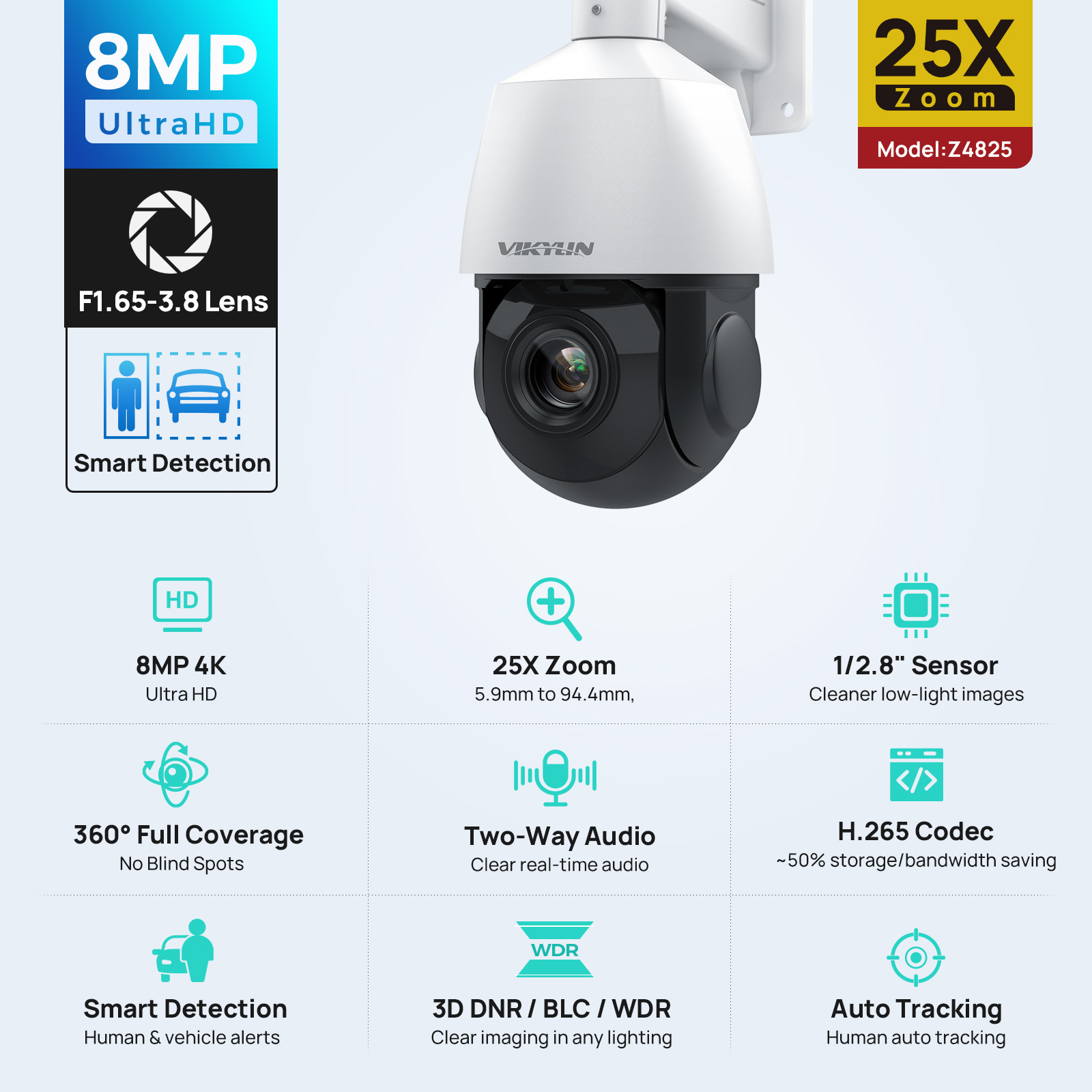 Vikylin 4K 8MP PTZ 25X Zoom 10 - Outdoor Power G Motion บทวิจารณ์และราคา