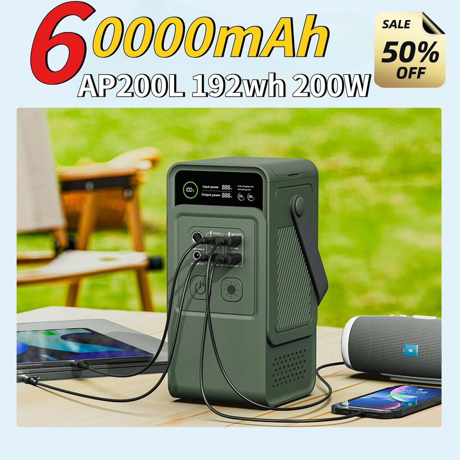 60000mAh 200W 192Wh Camping Po - Outdoor Power Kit บทวิจารณ์และราคา