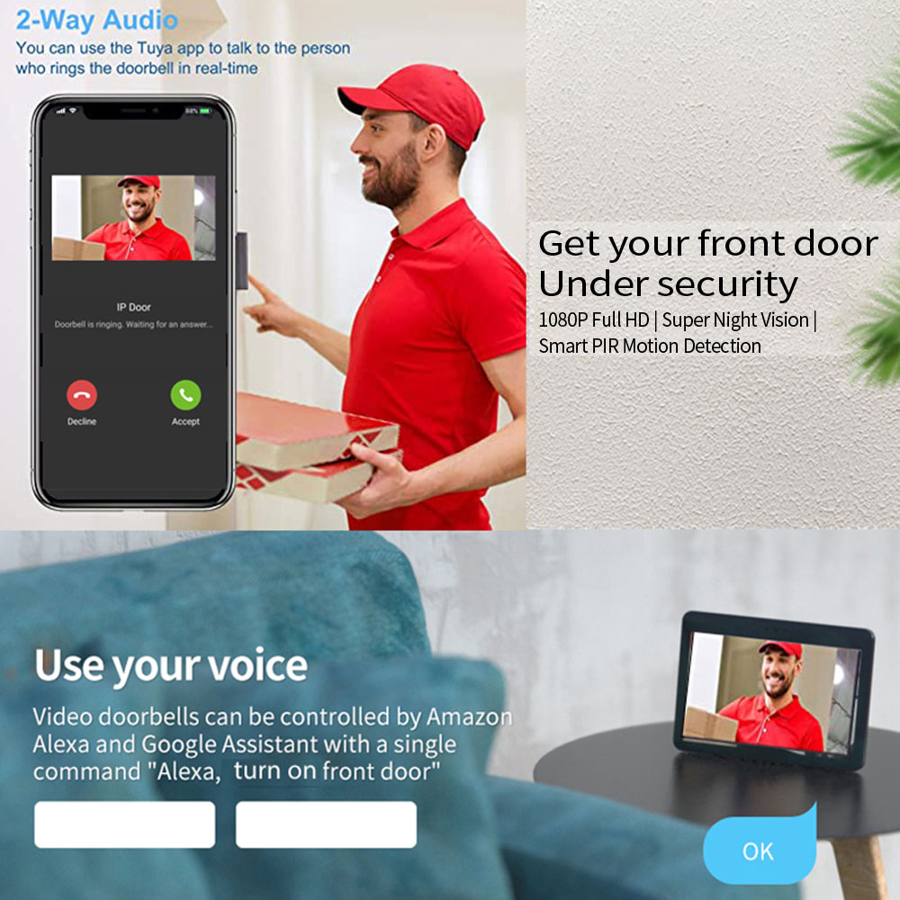 7 Inch Tuya Video Doorbell WiF - Outdoor Power Outlet Wifi บทวิจารณ์และราคา