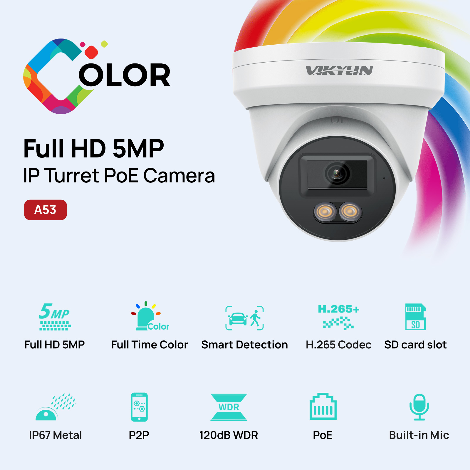 VIKYLIN 5MP IP Security Camera - Outdoor Power G Motion บทวิจารณ์และราคา