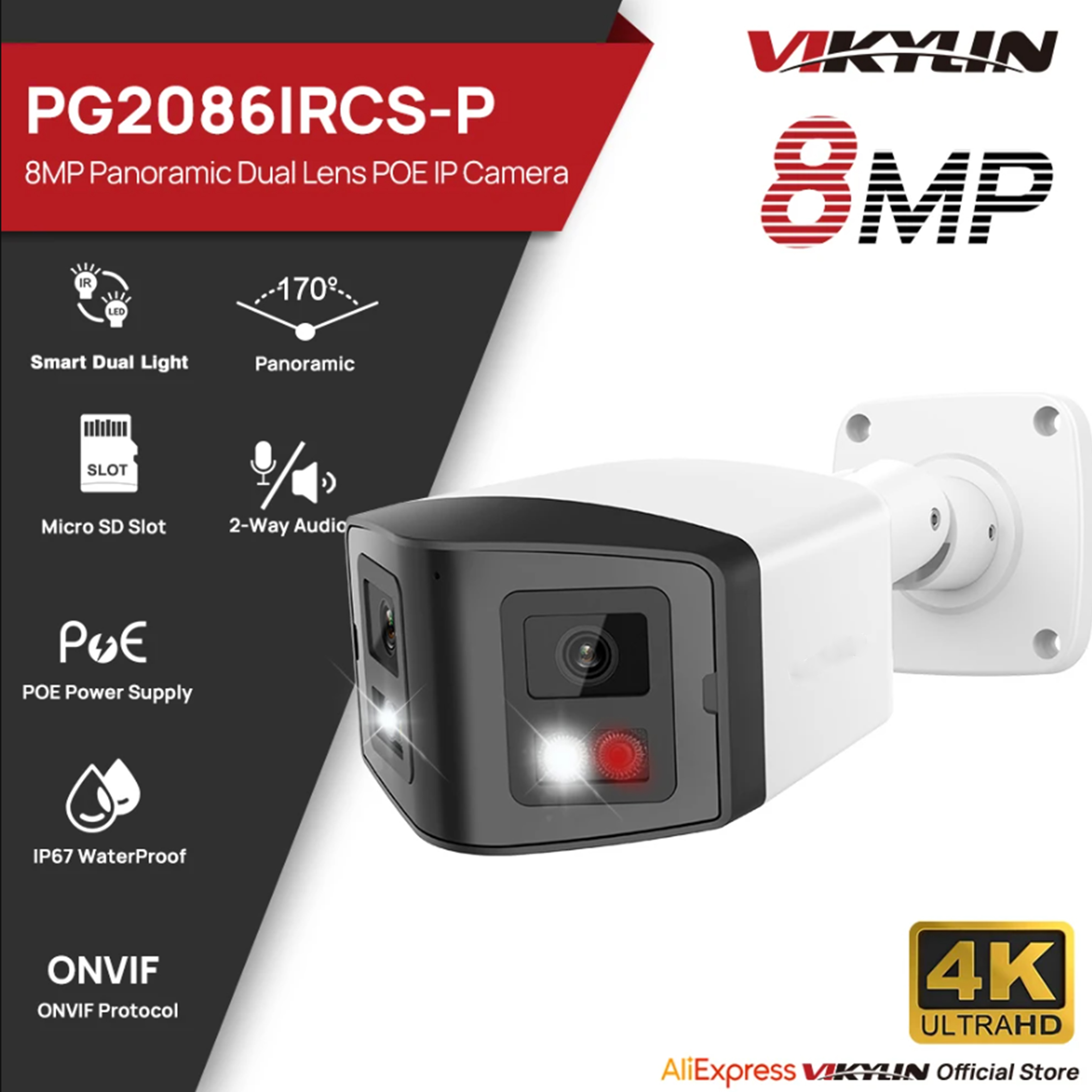 VIKYLIN 170° 4K 8mp Dual 2.8mm - Outdoor Power G Motion บทวิจารณ์และราคา